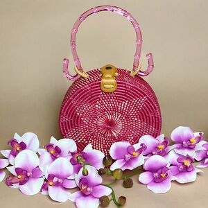Pink ratan folk fortune bag